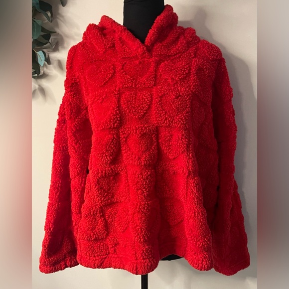 Joyspun Women's heart Embossed Plush Hoodie Pajama top red size 2X - Picture 3 of 8